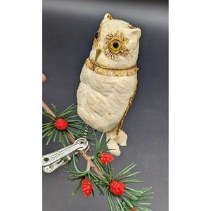 Vintage Wolin Japan Clip On White & Gold Owl/Bird Ornament, Christmas MCM